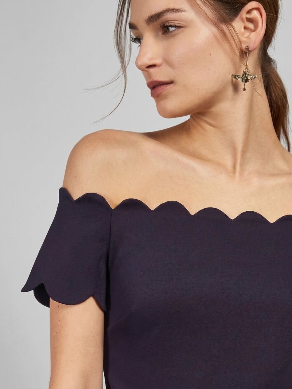 NWT Ted Baker Bardot Scallop Skater Dress | Navy Blue | Size 3 (US 8)